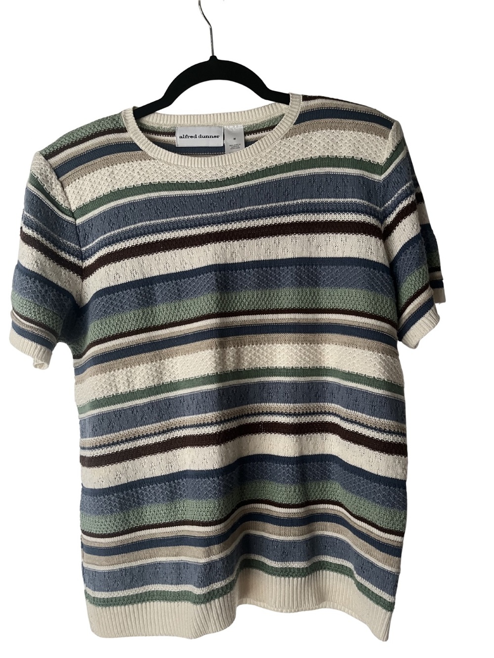 Vintage Alfred Dunner Cream Blue Green Striped Sweater Women's Size M
